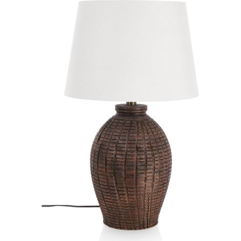 Lampada da tavolo "Linea" bianca in legno di teak riciclato (1/4)