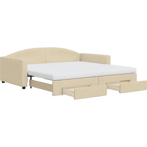 Maison Exclusive - Lit de jour avec gigogne et tiroirs crème 100x200 cm tissu