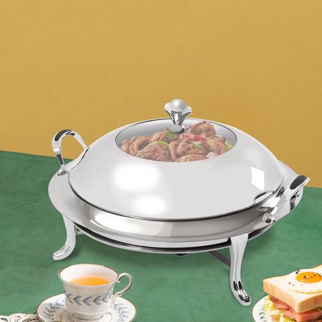Große Kapazität Edelstahl-Buffet-Ofen, 3L / 3.17Qt runde beheizte Isolierung Essschale, verstellbare Feuerkraft
