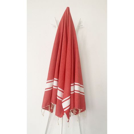 Fouta 100x200 Cap Ferret Rouge - 100% coton - finition franges