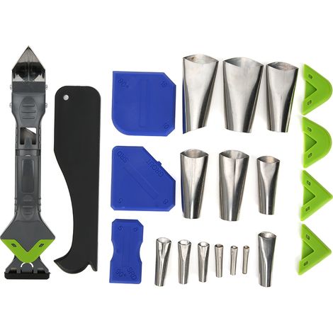 Lot de 23 embouts de calfeutrage en acier inoxydable, tailles variées, avec grattoir et pelle, outils multifonctions pour finition (1/5)