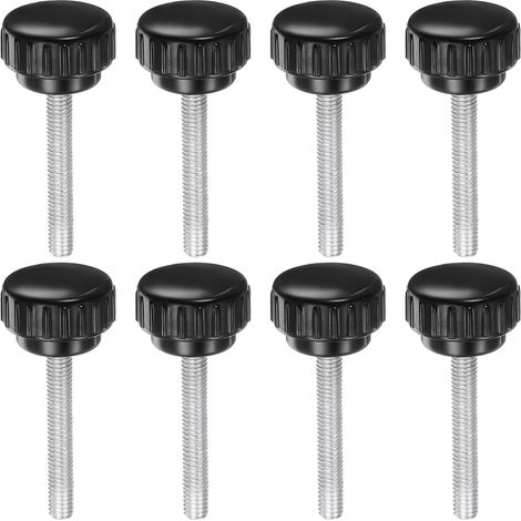 8Pcs Boutons de Serrage Cannelés M6 x 40mm Métrique en Acier au Carbone Zingué Mâle à Vis à Pouce Sur Tête Ronde en Plastique de 25mm Boulon à Main Fileté Boutons d'Étude Noirs (1/5)