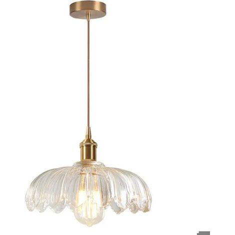 Lustre Moderne en Verre,Suspension Luminaire Vintage Abat-jour Design Fleurs Transparente E27 Lampe de Plafond Style Nordique (1/5)