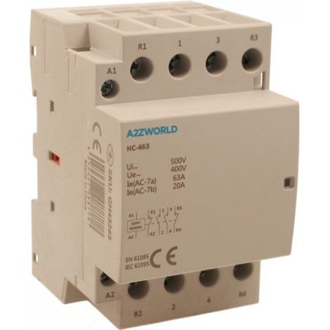 Teleruttore Contattore Modulare AC 4P 3M 2NO+2NC 63A AC 400V IP20 IEC61095 / IEC60947-4-1 HC-463