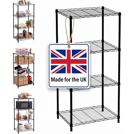 Relaxdays metal shelving unit, 4-tier, 35 kg each, H×W×D 120×56×35 cm, home, cellar & garage, tool-free, steel, black (1/5)