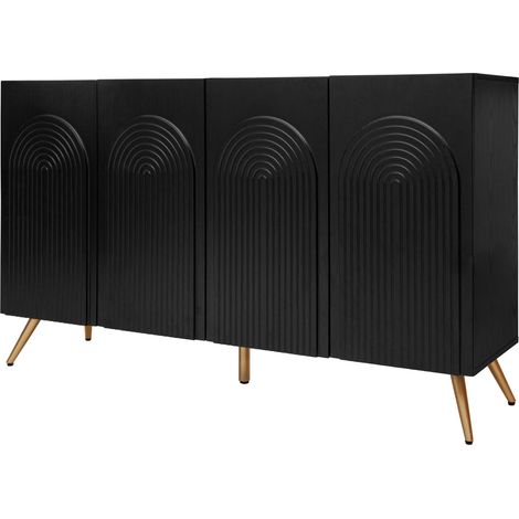 CHICFURN Mueble zapatero 150x38x83 cm negro, estilo Mid-Century, puertas curvadas (1/5)