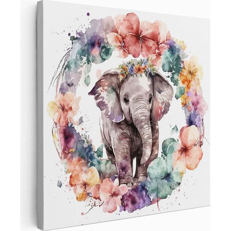 Tableau toile Enfants Carré - Éléphant - 20x20 cm (1/2)