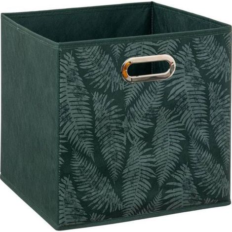 Panier Tissu - 31 x 31 x 31 cm - Vert Motif Feuillage - Pour Etagères Cubiques - 1 Pièce (1/5)