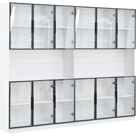 Vetrina alta 240 x 34 x 200 cm in MDF e vetro bianco con 12 ante, illuminazione LED (1/5)