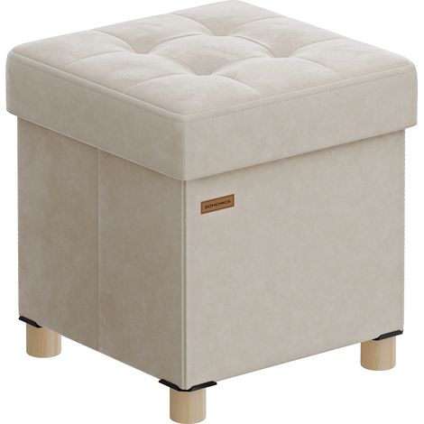 Tabouret de Rangement, Cube Pliable, 38 x 38 x 40 cm, Pouf, Repose-pieds, 37 L, Surface en Velours, pour Chambre, Salon, Dortoir, Beige Cappuccino (1/5)