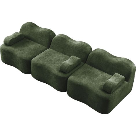 Sofá modular de 3 plazas en terciopelo verde, sin estructura, 32D, 288 x 98 x 70 cm (1/5)
