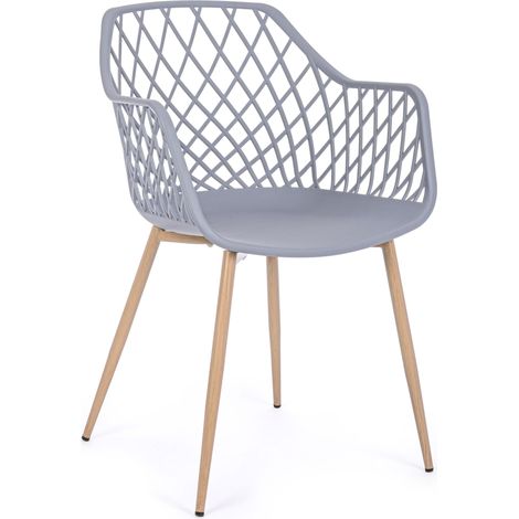 Chaise en acier et assise en plastique gris Optik - Lot de 4 (1/5)