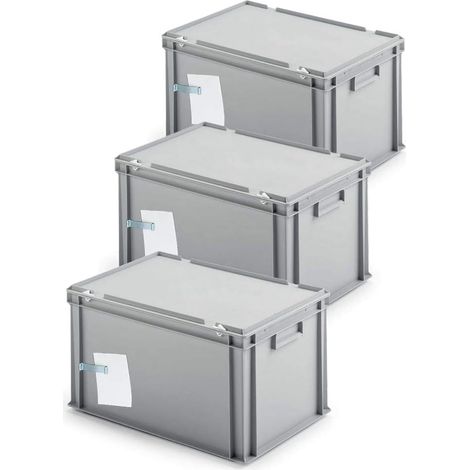 BRB Lot de 3 boîtes d'archivage pour 7 classeurs A4, dos large, avec pince en acier inoxydable, anti-poussière, gris