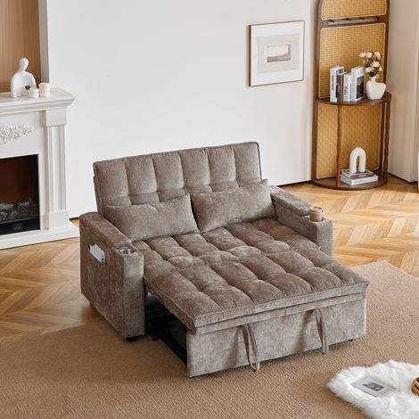Optimiser l'espace au salon : Canapé convertible 3 en 1 142 cm avec rangements et porte-gobelets (1/5)