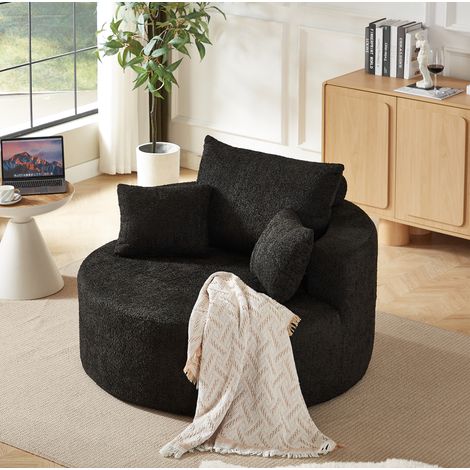 Sillón de chenilla sin montaje, asiento modular, cojín de respaldo cilíndrico, negro (1/5)