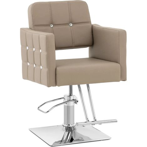 Poltrona professionale per parrucchiere con poggiapiedi altezza seduta 45-55 cm 150 kg acciaio inox PU beige 140008980