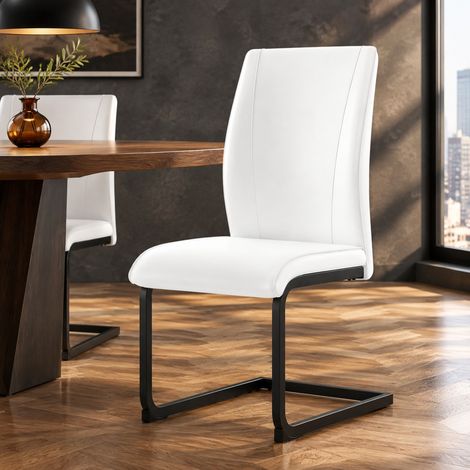 Set di 2 sedie da pranzo 66x51x46 cm in similpelle e metallo bianco e nero ergonomiche – MEUBLIV (1/5)