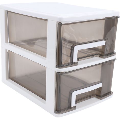 Organiseur de bureau à 2 tiroirs, boîte de rangement transparente empilable en plastique pour fournitures de bureau, idéale pour la maison, le dortoir ou le bureau. Cadre blanc, taille moyenne, 2 nive (1/5)