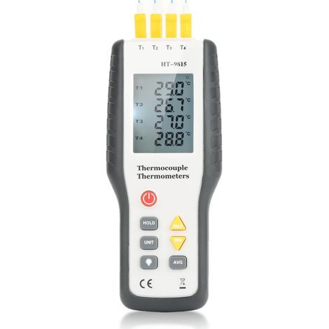 Digitales Thermoelement-Thermometer, 4-Kanal-Thermometer mit K-Typ-Thermoelementsensor, digitales Thermometer mit Min/Max/Mittelwert-Datenanzeige und -funktion (1/5)