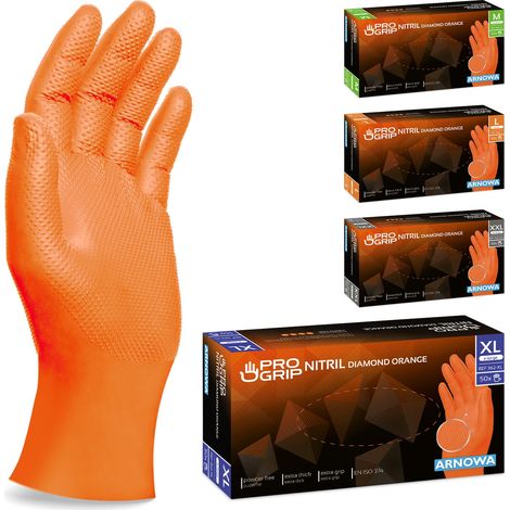 50x PROGRIP Gants nitrile taille XL Orange [Avec double épaisseur et texture diamantée], Gants nitrile à usage unique pour atelier, industrie et montage, Gants nitrile à usage unique (1/5)