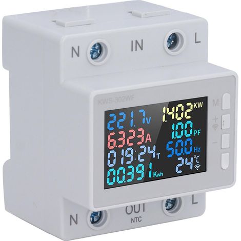 Compteur d'énergie sans fil Wi-Fi avec affichage couleur LED, compteur de puissance pour rails électriques, compteur de consommation électrique AC170‑270V 63A (1/5)
