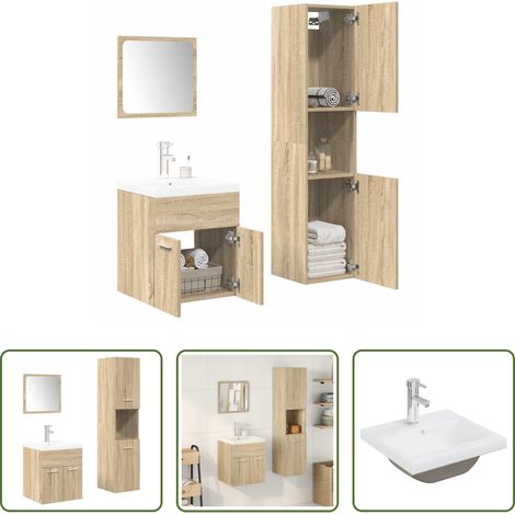 vidaXL Sonoma-Eiche -  4-tlg. Badmöbel-Set Sonoma-Eiche Holzwerkstoff (1/5)