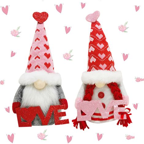 2er-Set Valentinstag-Gnome aus Plüsch, handgefertigte Puppenornamente als Valentinstagsgeschenk. (1/5)