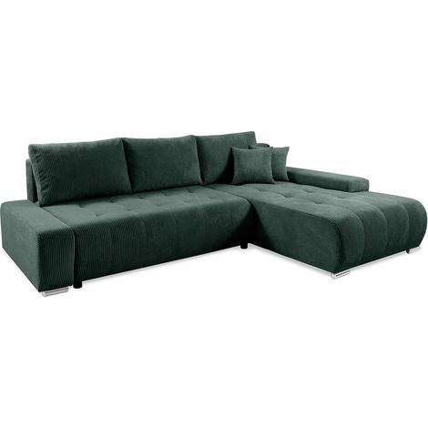 Ecksofa, gerade umwandelbar, 4-sitzig, Truhe Jonas aus Cord Tannengrün