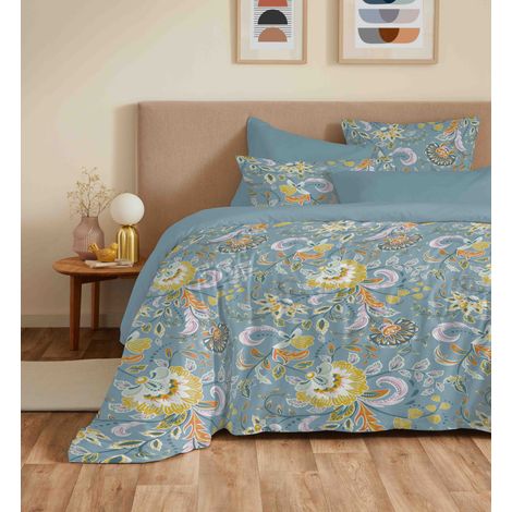 Pack complet housse de couette réversible "Vanessa" 6 pièces pour lit 160 x 200 Bergame Turquoise