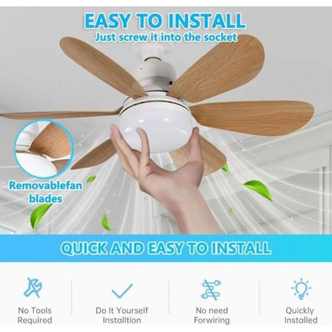 1 Ventilateur de plafond, 52 cm, Grain de bois, LED E27, 3 vitesses, Dimmable, Télécommande, Salon (1/5)