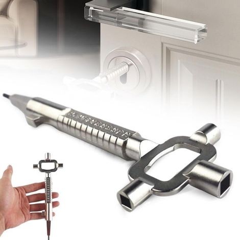 Clé de Construction Universelle 6 en 1, Trousseau de Clé Engin Chantier Clef Passe Partout Toute Serrure Cléf de Chantier Avec Échelle De Mesure de La Longueur des Cylindres (1/4)