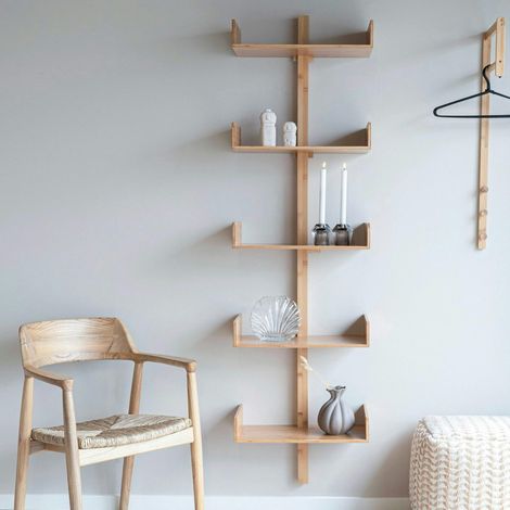 Etagère murale verticale en bambou 5 plateaux avec joues 180 cm TALLINN (1/5)