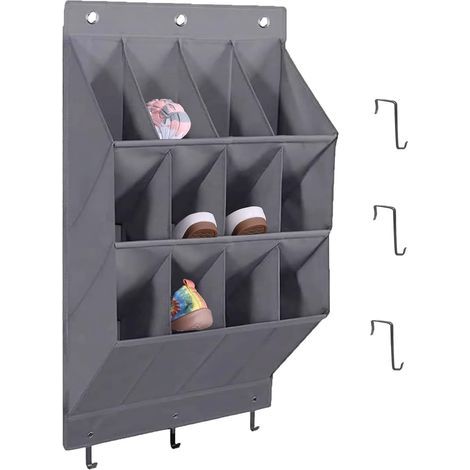 Rangement Chaussures Suspendu avec 12 Poches Profondes Et 6 Crochets, Porte Chaussures Mural, Organiseur, Noir Tissu en Lin,Rangement Camping Car pour Chaussures, Accessoires De Maison (1/5)