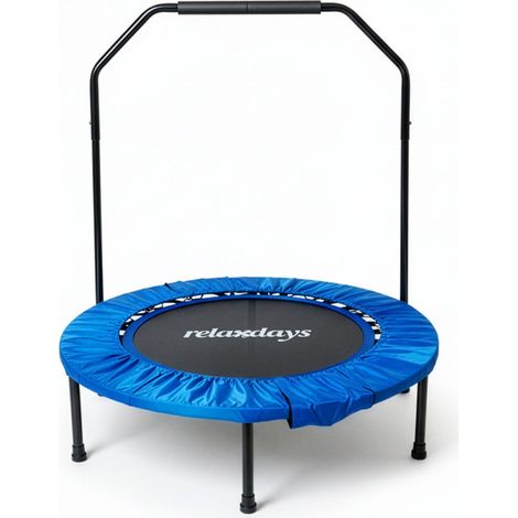 Relaxdays Trampolin mit Haltestange, Ø 102 cm, faltbares Minitrampolin bis 120 kg, Fitnesstrampolin indoor, blau
