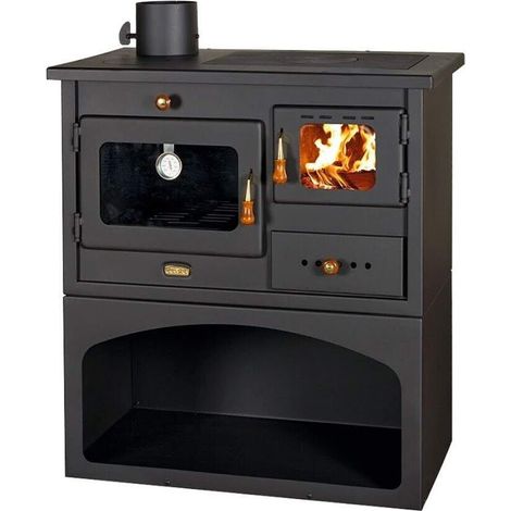 Stufa a legna con forno. Piastre in ghisa. Potenza termica 10kw. Modello Prity 1P 34 con canna fumaria SINISTRA