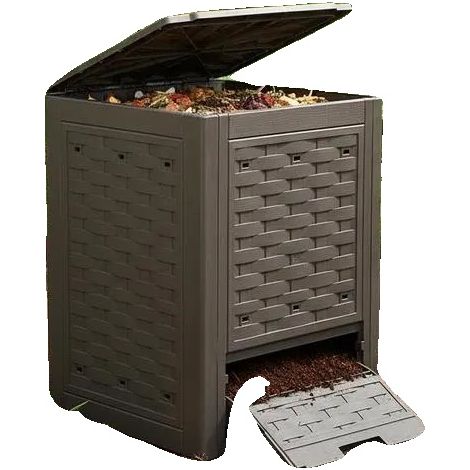 Bac à compost, capacité de 300 litres, plastique rotin durable, Gris Clair (1/2)