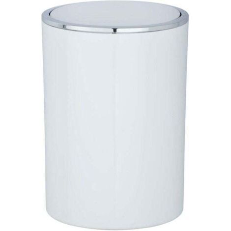 QORVA-Petite Poubelle Salle de Bain 5l INCA  Poubelle à Couvercle basculant avec liseré chromé , Plastique haut de gamme, 18,5x25,5 cm, Blanc