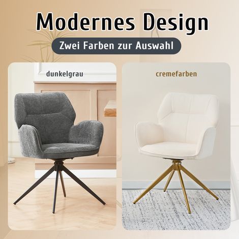 Fauteuil de Salle à Manger Pivotant (Lot de 2) avec Pieds en Métal, Chaise de Détente, Tissu Aspect Velours, Gris Foncé (1/5)