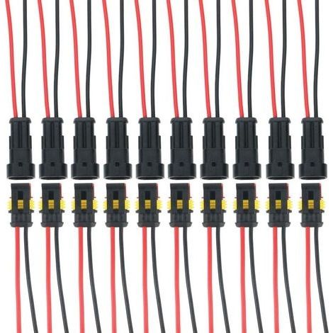 10 Kits 2 Broches Voiture Étanche Connecteur Électrique avec Fil, Voiture Fiche etanche, étanche à la poussière, isolé et scellé (1/5)