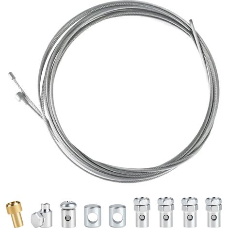 2 Pièces Câble d’Accélérateur Frein et Embrayage Universel 2M, Kit de Réparation avec 9 Raccords, Ø1,5mm et Ø2,0mm, Câble Acier Galvanisé Compatible Moto, Vélo, Scooter, Tondeuse, Débroussailleuse (1/5)