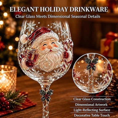 Verre à vin de Noël à motif en relief verres à pied décorés d'un sapin et de flocons de neige verrerie festive pour boissons-A (1/4)