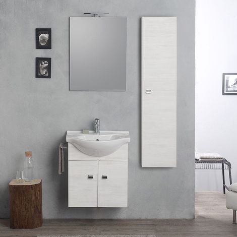 Mobiliario De Baño Colgante, Espejo Y Columnas Roble Blanco Facile (1/5)