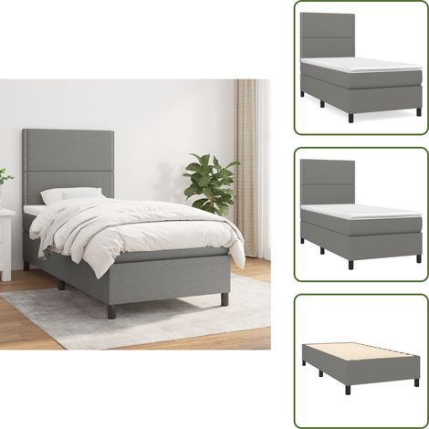 Cama de espaldas - vidaXL Cama box spring con colchón tela gris oscuro 90x190 cm - Cama de boca abajo