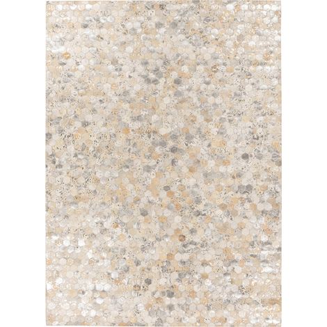 Tapis cuir patchwork argenté fait main court poil - 230 x 160 cm (1/4)