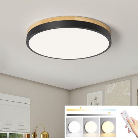 Plafonnier LED 36 W, plafonnier moderne en métal avec télécommande, variateur d'intensité, 3 températures de couleur, 40 cm, noir (1/5)