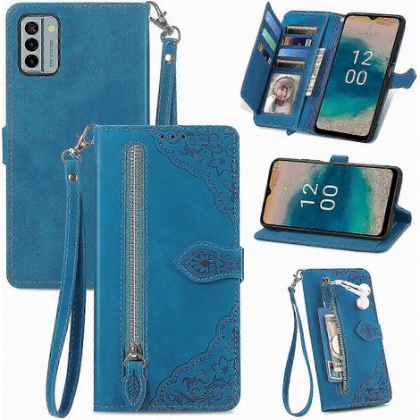 Coque Nokia G22 en Cuir à Fermeture Éclair Emed Flower, Housse Portefeuille avec Zip, Étui de Protection pour Téléphone, Design Floral, Poches pour Cartes, Compatible Nokia G22 (1/4)