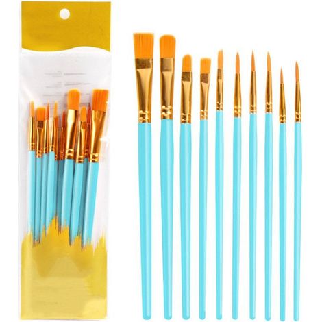 Brushes Peinture - 10 Pièces - Poils Nylon - Pour Acrylique Huile Aquarelle - Peinture Visage Ongles Miniatures - Lot Complet (1/5)