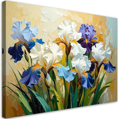 Quadro su tela, Iris bianchi e viola Fiori effetto vernice - 60x40 (1/2)