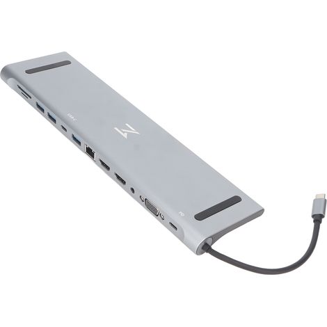 Station d'accueil USB C 12 en 1, 4K 30Hz HD, PD 100W, multiprise multifonction grise (1/5)