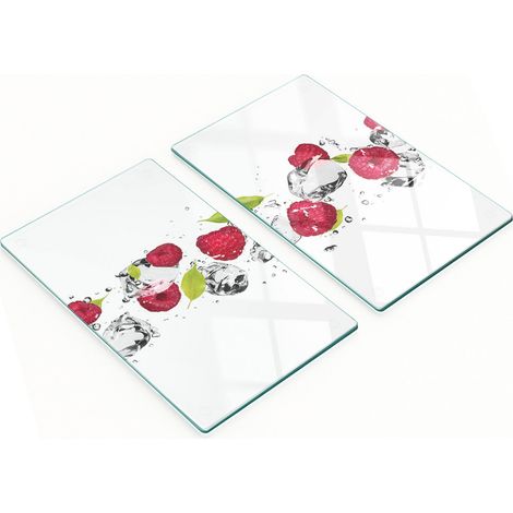 Tablas decorativas de vidrio para cortar y servir, diseño de frambuesa y agua, 2x30x52 cm. (1/5)